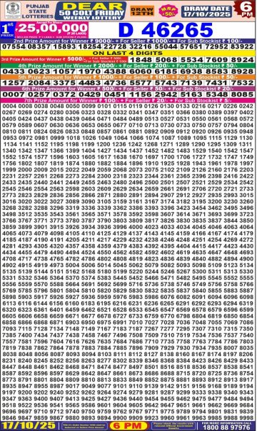 Punjab State Dear 50 Colt Friday Weekly Lottery Result 6pm 17.10.25 Declared img 20251017 wa0067.jpg