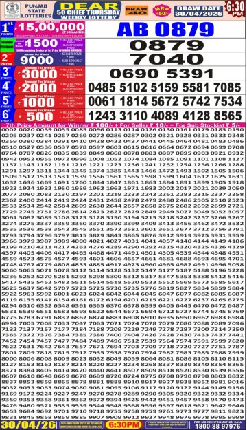 पंजाब स्टेट लॉटरी रिजल्ट Punjab State Lottery Result 6.30PM 30.04.26 synced punjab result image on 2026 04 30