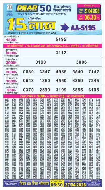 पंजाब स्टेट लॉटरी रिजल्ट Punjab State Lottery Result 6.30PM 27.04.26 synced punjab result image on 2026 04 27