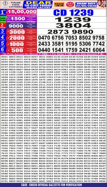 पंजाब स्टेट लॉटरी रिजल्ट Punjab State Lottery Result 6.30PM 22.05.26 synced punjab result image on 2026 05 22