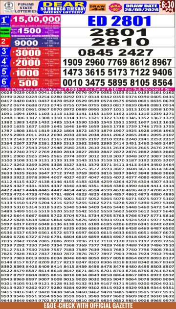 पंजाब स्टेट लॉटरी रिजल्ट Punjab State Lottery Result 6.30PM 26.05.26 synced punjab result image on 2026 05 26