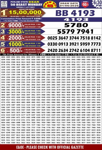 पंजाब स्टेट लॉटरी रिजल्ट Punjab State Lottery Result 6.30PM 01.06.26 synced punjab result image on 2026 06 01