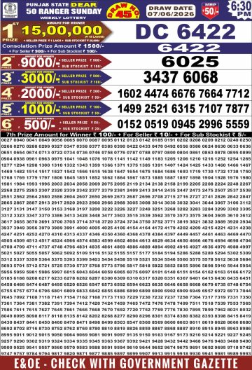 पंजाब स्टेट लॉटरी रिजल्ट Punjab State Lottery Result 6.30PM 07.06.26 img 20260607 wa0052