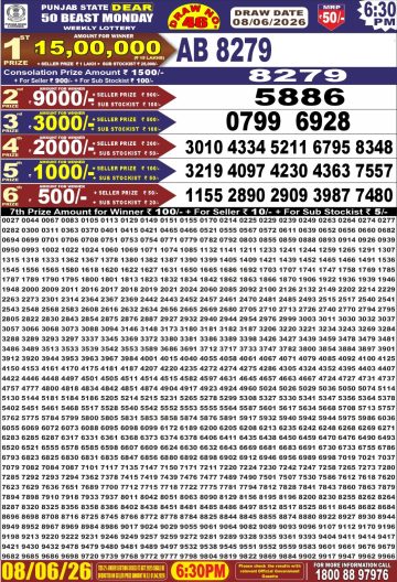 पंजाब स्टेट लॉटरी रिजल्ट Punjab State Lottery Result 6.30PM 08.06.26 synced punjab result image on 2026 06 08