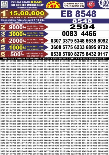 पंजाब स्टेट लॉटरी रिजल्ट Punjab State Lottery Result 6.30PM 17.06.26 synced punjab result image on 2026 06 17