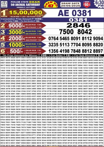 पंजाब स्टेट लॉटरी रिजल्ट Punjab State Lottery Result 6.30PM 20.06.26 synced punjab result image on 2026 06 20