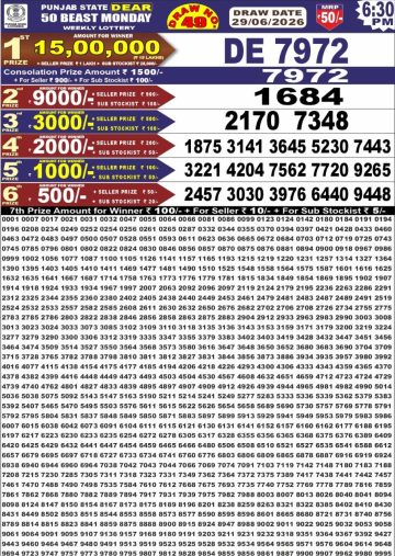 पंजाब स्टेट लॉटरी रिजल्ट Punjab State Lottery Result 6.30PM 29.06.26 synced punjab result image on 2026 06 29