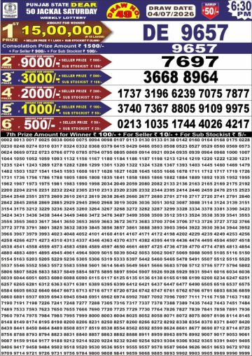 पंजाब स्टेट लॉटरी रिजल्ट Punjab State Lottery Result 6.30PM 04.07.26 synced punjab result image on 2026 07 04