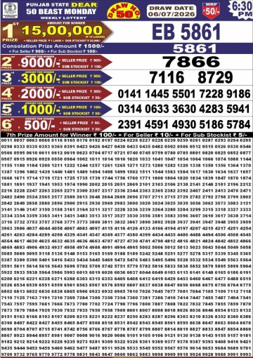 पंजाब स्टेट लॉटरी रिजल्ट Punjab State Lottery Result 6.30PM 06.07.26 synced punjab result image on 2026 07 06