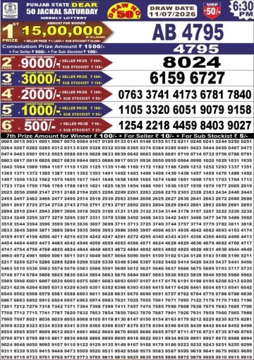 पंजाब स्टेट लॉटरी रिजल्ट Punjab State Lottery Result 6.30PM 11.07.26 synced punjab result image on 2026 07 11