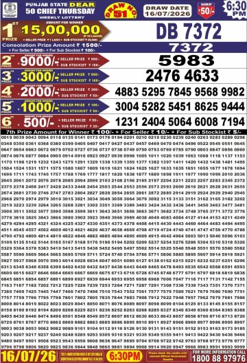 पंजाब स्टेट लॉटरी रिजल्ट Punjab State Lottery Result 6.30PM 16.07.26 synced punjab result image on 2026 07 16