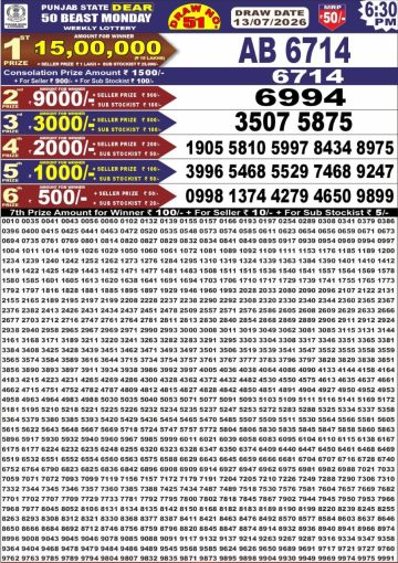 पंजाब स्टेट लॉटरी रिजल्ट Punjab State Lottery Result 6.30PM 13.07.26 synced punjab result image on 2026 07 13