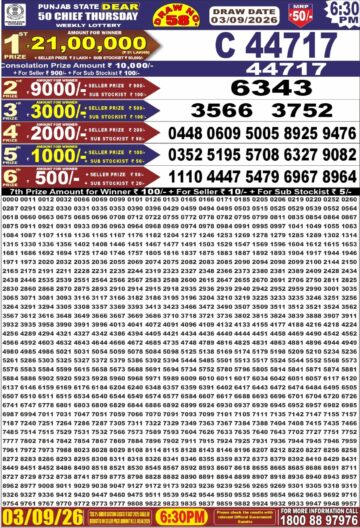 पंजाब स्टेट लॉटरी रिजल्ट Punjab State Lottery Result 6.30PM 03.09.26 synced punjab result image on 2026 09 03